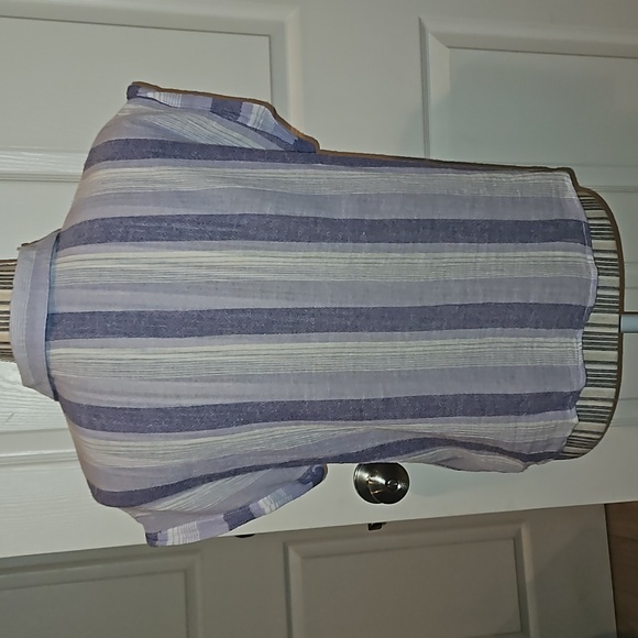 Tea Rose Purple Striped Pockets, Down Buttons Cropped Shirt Tie S - Picture 5 of 11